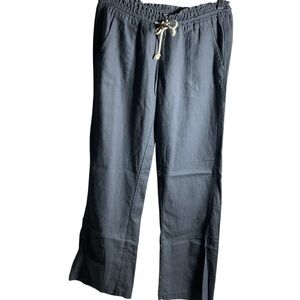 Roxy Gray Casual Drawstring Pants Flax Linen Beach Wide Leg Pockets